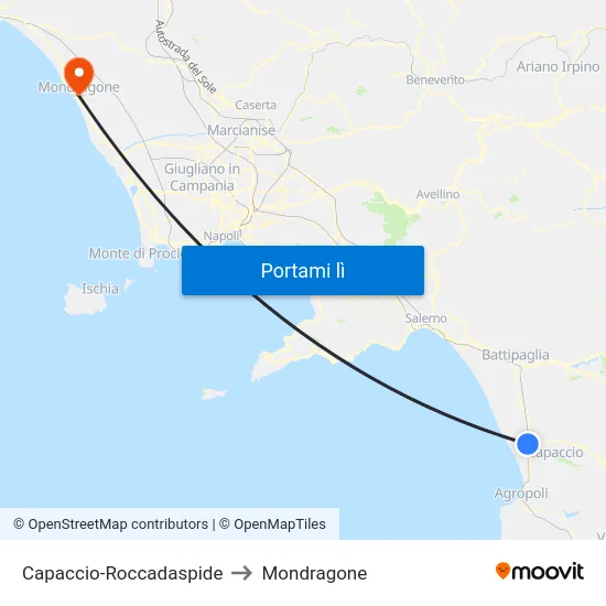 Capaccio-Roccadaspide to Mondragone map