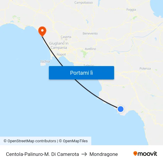 Centola-Palinuro-M. Di Camerota to Mondragone map