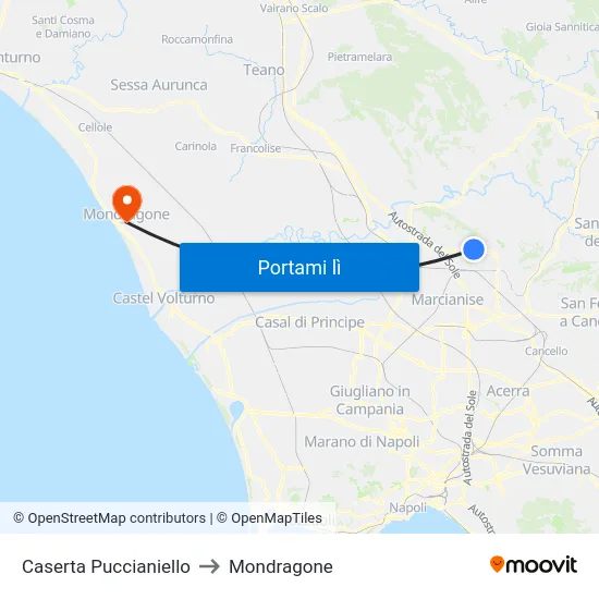 Caserta Puccianiello to Mondragone map