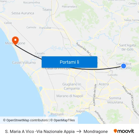 S. Maria A Vico -Via Nazionale Appia to Mondragone map