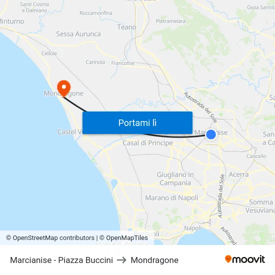 Marcianise - Piazza Buccini to Mondragone map