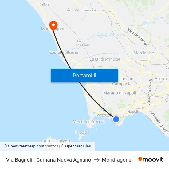 Via Bagnoli - Cumana Nuova Agnano to Mondragone map