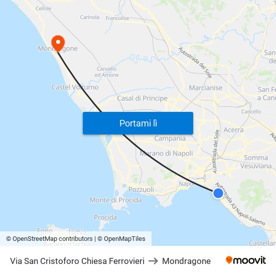 Via San Cristoforo Chiesa Ferrovieri to Mondragone map