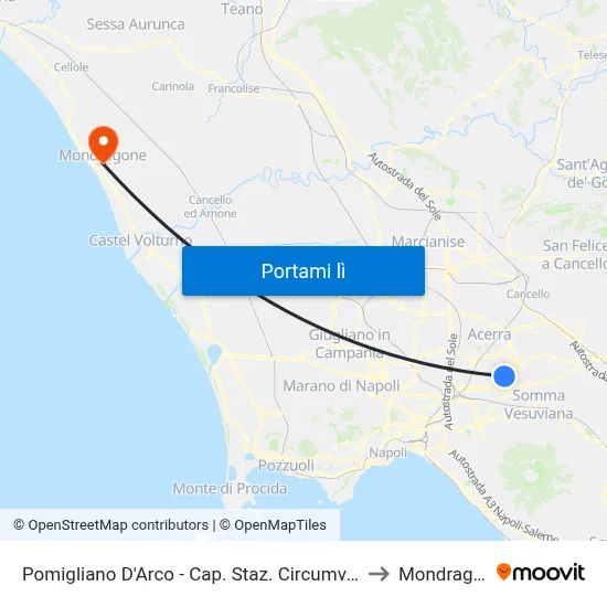 Pomigliano D'Arco - Cap. Staz. Circumvesuviana to Mondragone map