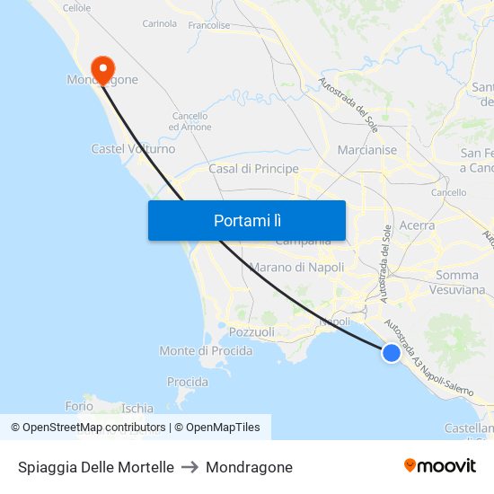 Spiaggia Delle Mortelle to Mondragone map