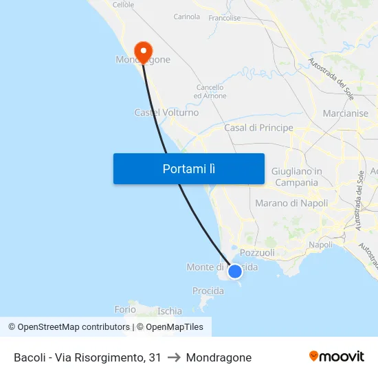 Bacoli - Via Risorgimento, 31 to Mondragone map