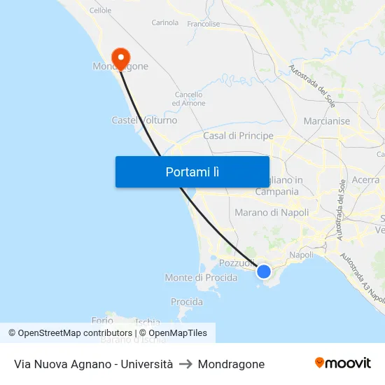 Via Nuova Agnano - Università to Mondragone map