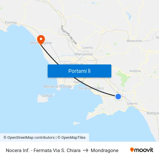 Nocera Inf. - Fermata Via S. Chiara to Mondragone map