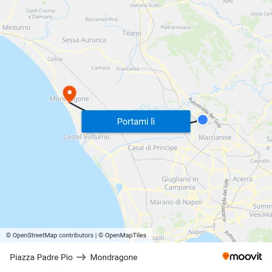 Piazza Padre Pio to Mondragone map