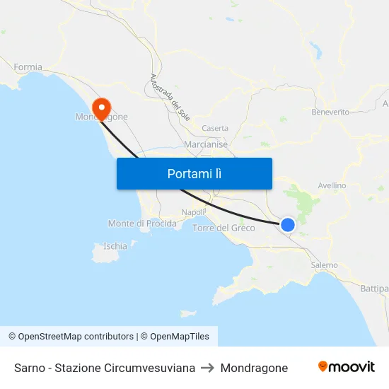 Sarno - Stazione Circumvesuviana to Mondragone map
