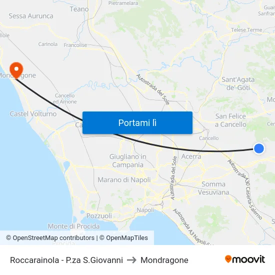 Roccarainola - P.za S.Giovanni to Mondragone map