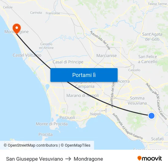 San Giuseppe Vesuviano to Mondragone map