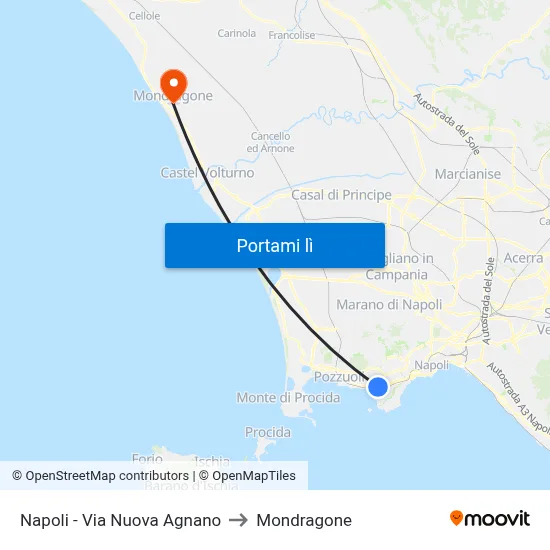 Napoli - Via Nuova Agnano to Mondragone map