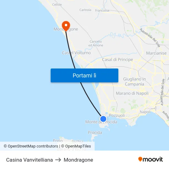Casina Vanvitelliana to Mondragone map