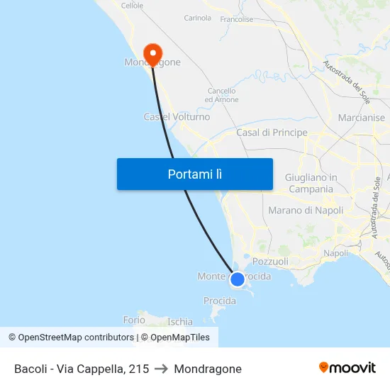 Bacoli - Via Cappella, 215 to Mondragone map