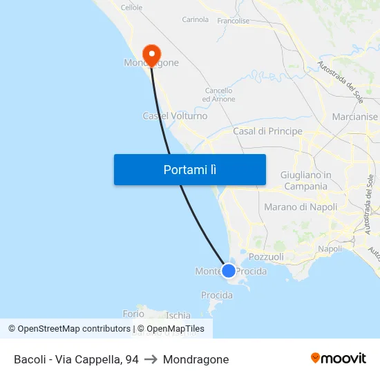 Bacoli - Via Cappella, 94 to Mondragone map