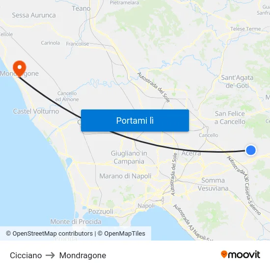 Cicciano to Mondragone map