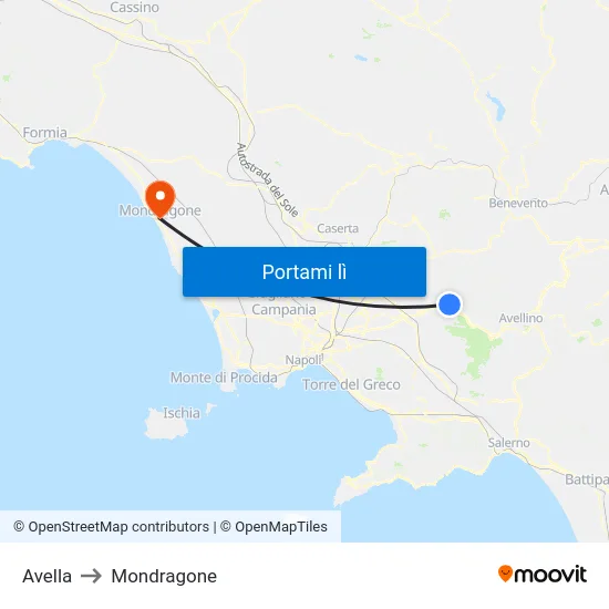 Avella to Mondragone map