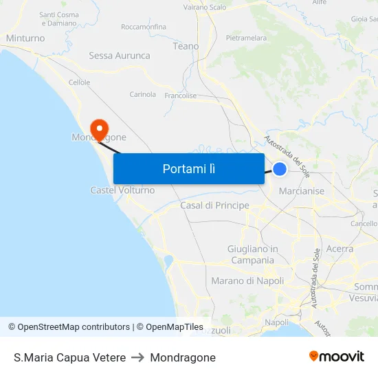 S.Maria Capua Vetere to Mondragone map