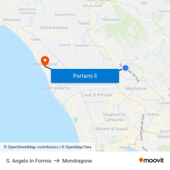 S. Angelo In Formis to Mondragone map