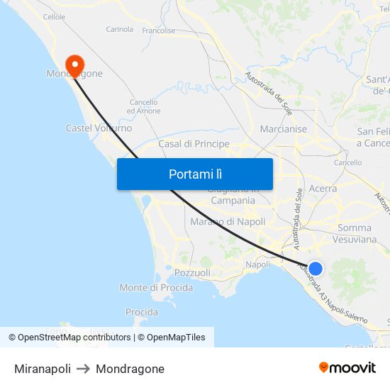 Miranapoli to Mondragone map