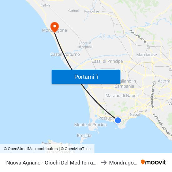 Nuova Agnano - Giochi Del Mediterraneo to Mondragone map