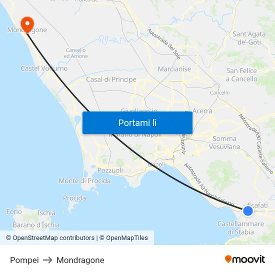Pompei to Mondragone map
