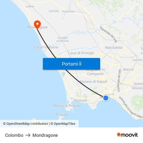 Colombo to Mondragone map