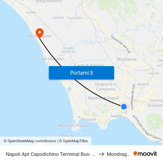 Napoli Apt Capodichino Terminal Bus- Partenze to Mondragone map