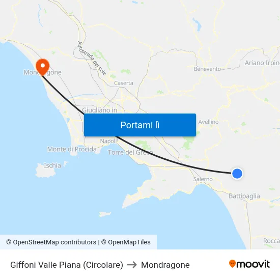 Giffoni Valle Piana (Circolare) to Mondragone map