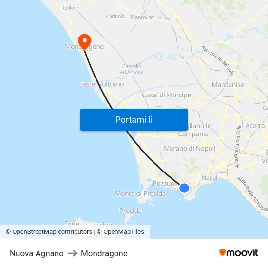 Nuova Agnano to Mondragone map