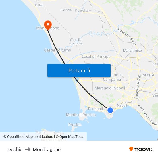 Tecchio to Mondragone map