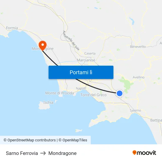 Sarno Ferrovia to Mondragone map