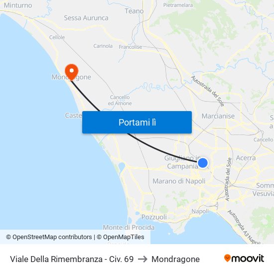 Viale Della Rimembranza - Civ. 69 to Mondragone map