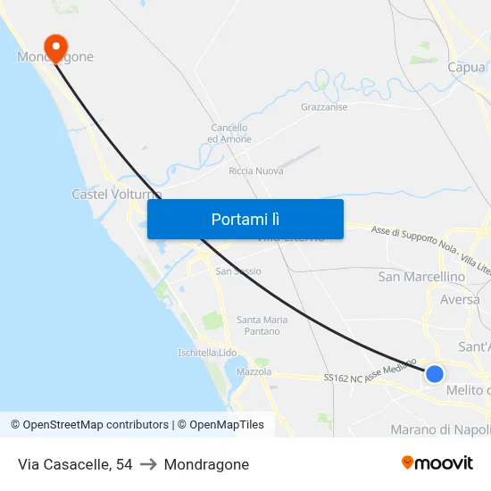 Via Casacelle, 54 to Mondragone map