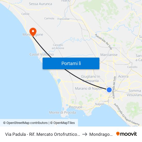 Via Padula - Rif. Mercato Ortofrutticolo to Mondragone map