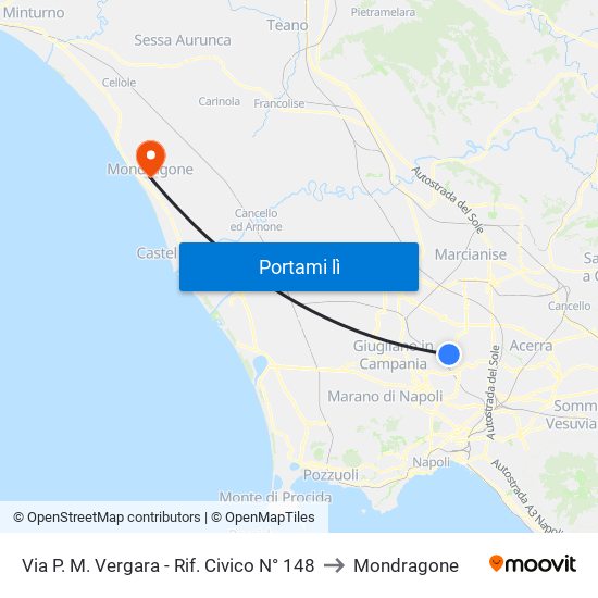 Via P. M. Vergara - Rif. Civico N° 148 to Mondragone map