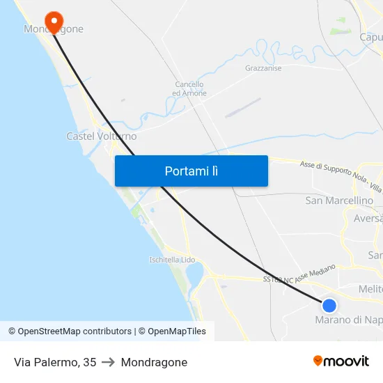 Via Palermo, 35 to Mondragone map