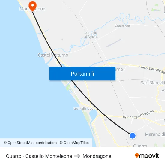 Quarto - Castello Monteleone to Mondragone map