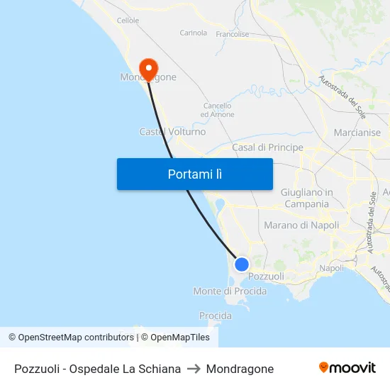 Pozzuoli - Ospedale La Schiana to Mondragone map