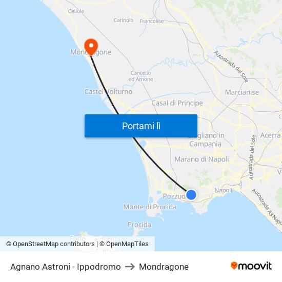 Agnano Astroni - Ippodromo to Mondragone map