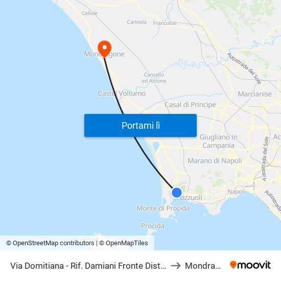 Via Domitiana - Rif. Damiani Fronte Distributore Ip to Mondragone map