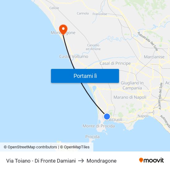 Via Toiano - Di Fronte Damiani to Mondragone map