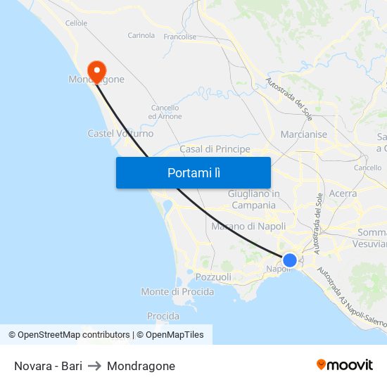 Novara - Bari to Mondragone map