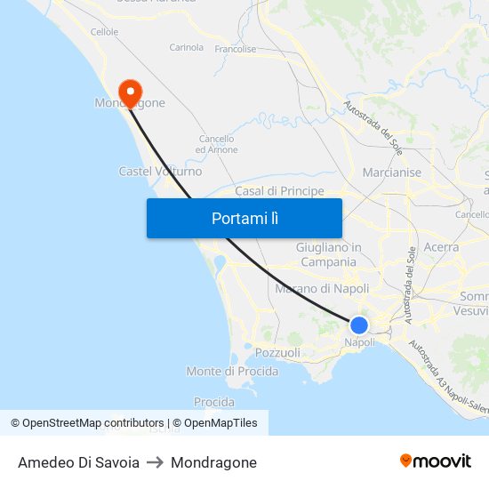 Amedeo Di Savoia to Mondragone map