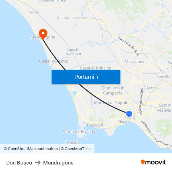 Don Bosco to Mondragone map