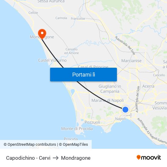 Capodichino - Cervi to Mondragone map