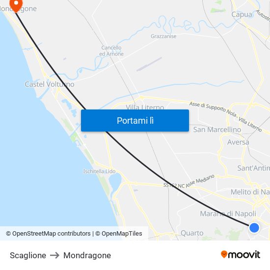 Scaglione to Mondragone map