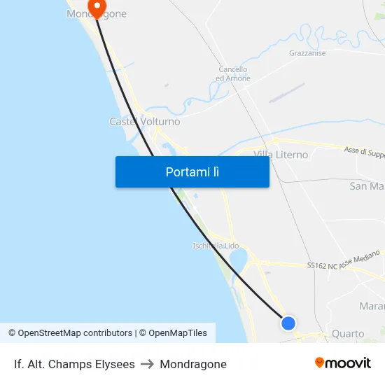 If. Alt. Champs Elysees to Mondragone map