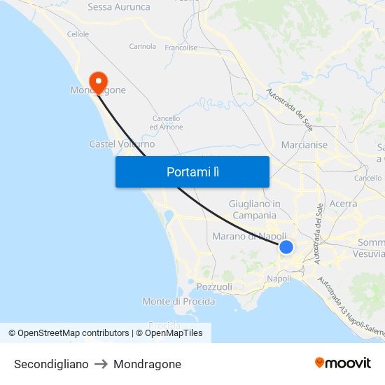 Secondigliano to Mondragone map